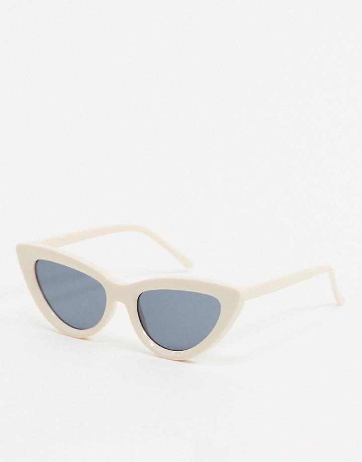 Asos Design Recycled Frame Cat Eye Beveled Sunglasses In Bone-white