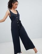 Bershka Jumpsuit With Tortoise Shell Buttons - Black