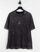 Good For Nothing Oversized T-shirt In Black Acid Wash With Small Butterfly Chest Print