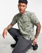 Soul Star Acid Wash Logo T-shirt In Olive Green