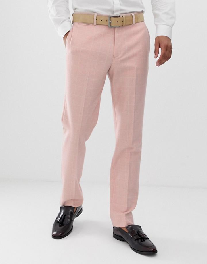 Asos Design Wedding Slim Suit Pants In Pink Wool Blend Check - Pink