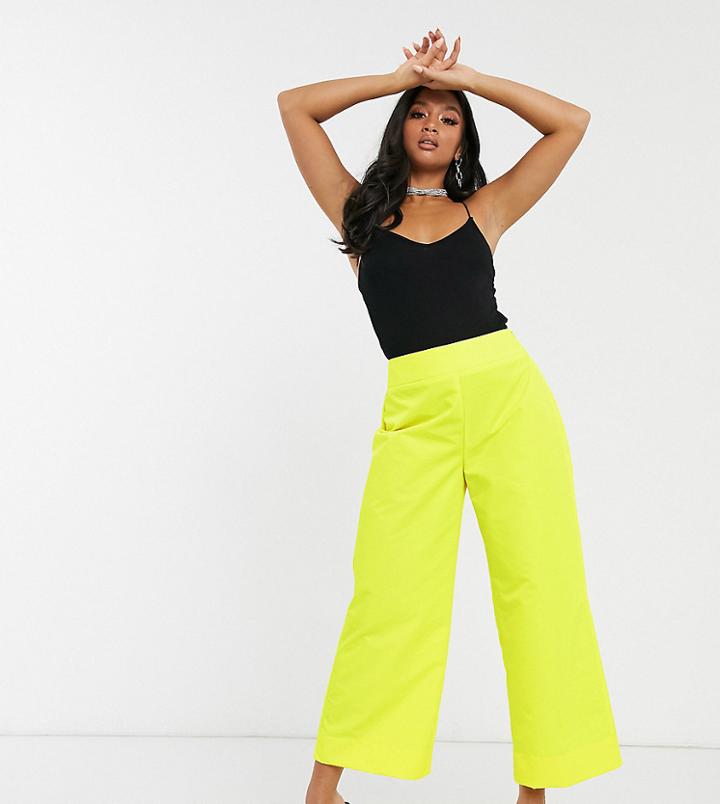 Asos Design Petite Wide Leg Shell Pants In Bright Yellow-black