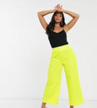 Asos Design Petite Wide Leg Shell Pants In Bright Yellow-black