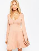 Asos Skater Dress With Flared Sleeve - Tan $25.50
