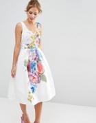Asos Salon Beautiful Floral Placed Midi Prom Dress - Multi