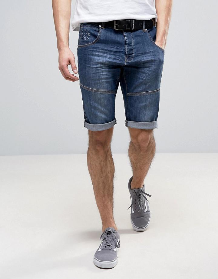 Crosshatch Denim Shorts - Blue