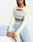 Daisy Street Active Keyhole Long Sleeve Crop Top In Blue And Yellow-multi