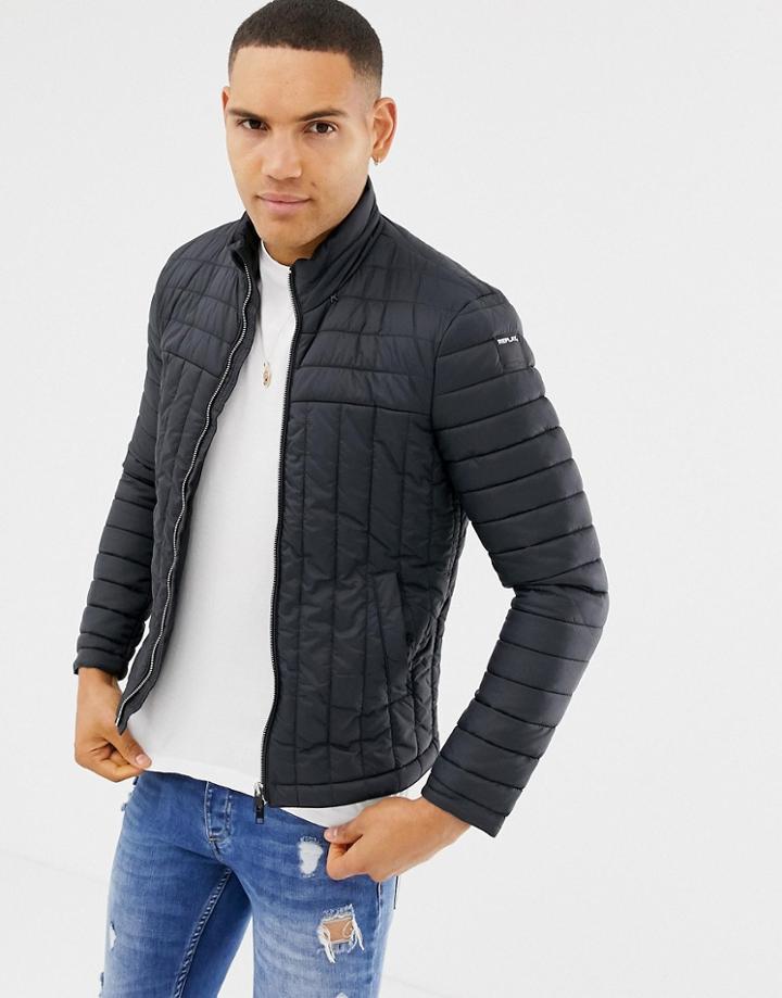 Replay Midweight Quilted Jacket In Black - Black