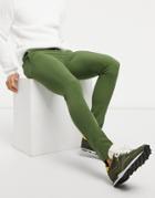 Asos Design Extreme Super Skinny Smart Pant In Khaki-green