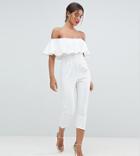 Outrageous Fortune Bardot Tailored Jumpsuit With Tapered Leg - White