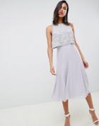 Asos Design Crop Top Embellished Midi Dress With Gem Droplets - Gray