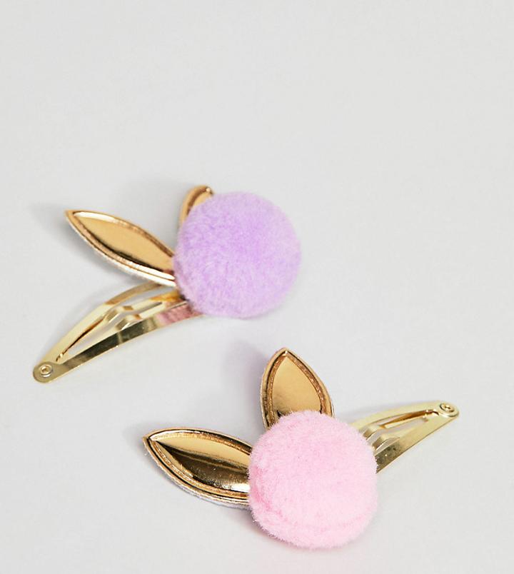 Asos Pack Of 2 Pom Bunny Hair Clips - Multi