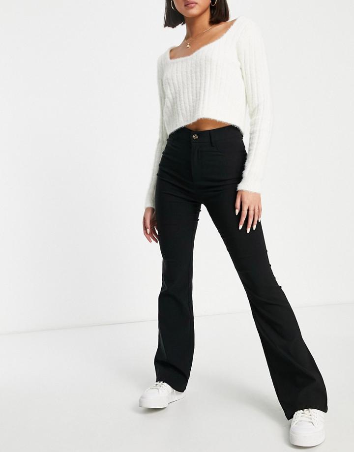 Stradivarius Str Tailored Flare Pants With Slit Hem Detail In Black