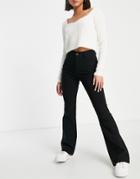Stradivarius Str Tailored Flare Pants With Slit Hem Detail In Black