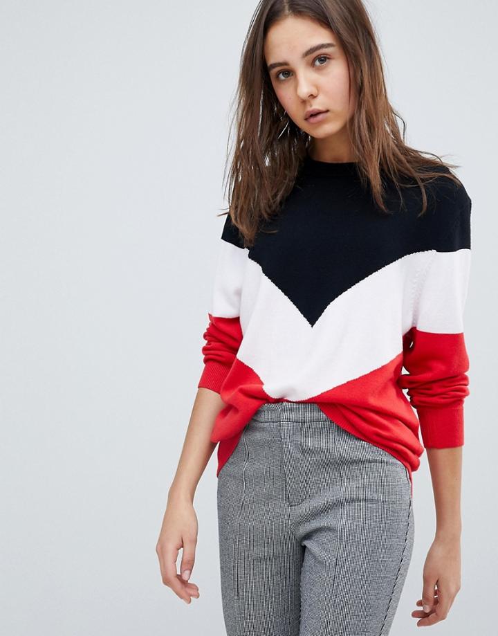 Neon Rose Chevron Knit Sweater - Red