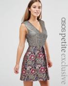 Asos Petite A-line Mini Dress In Mixed Floral Metallic Jacquard - Multi