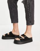 Truffle Collection Metal Double Buckle Flatform Sandals In Black