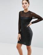 Asos Mesh Top Lace Mini Bodycon Dress - Black