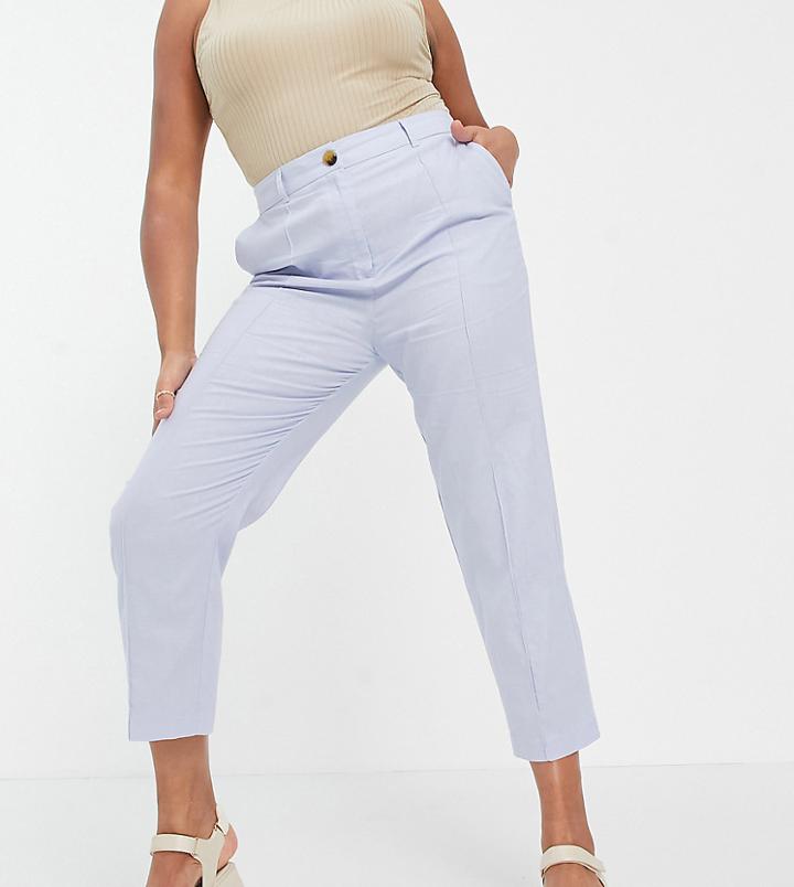 Asos Design Curve Clean Linen Cigarette Suit Pants In Blue-blues