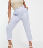 Asos Design Curve Clean Linen Cigarette Suit Pants In Blue-blues