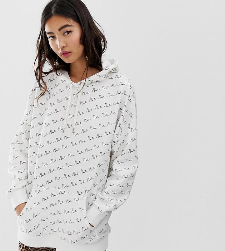 Monki Text Print Oversized Hoodie In Off White - White