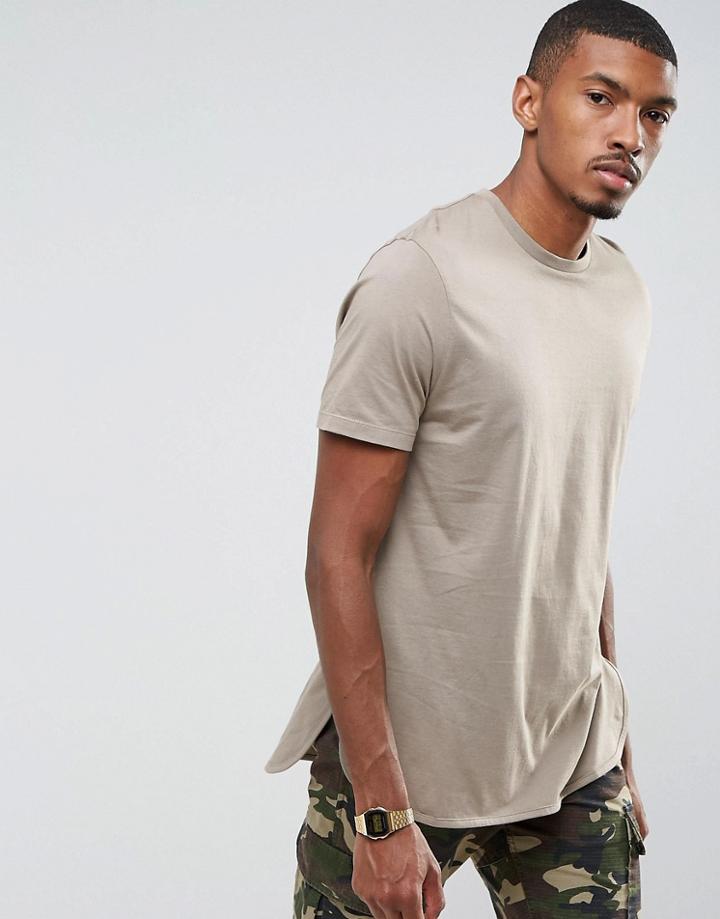 Asos Super Longline T-shirt With Curved Hem - Brown