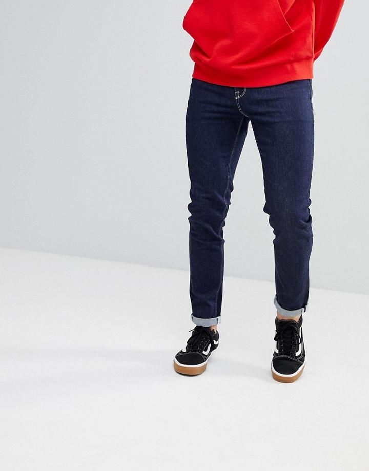Asos Skinny Jeans In Indigo With Contrast Stitch - Blue