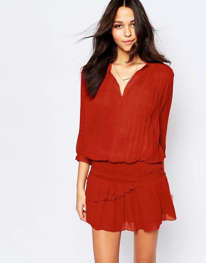 Ba & Sh Cassi Ruched Mini Dress In Brique - Brique