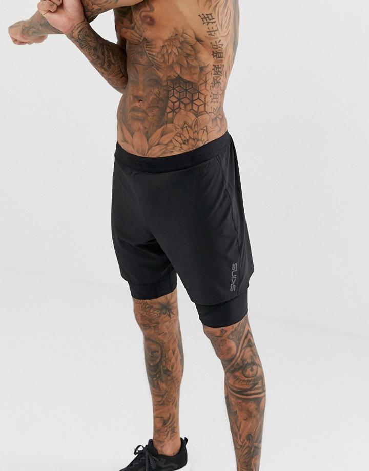 Skins Dnamic 2-in-1 Compression Shorts In Black - Black
