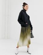 Stradivarius Tie Dye Pleated Midi Skirt In Green - Multi