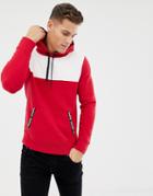 Hollister Color Block Taped Logo Pockets Hoodie In Red/white - Red