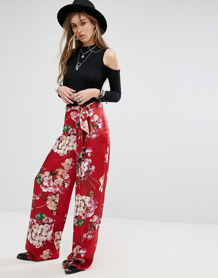 Missguided Floral Print Wide Leg Pants - Multi