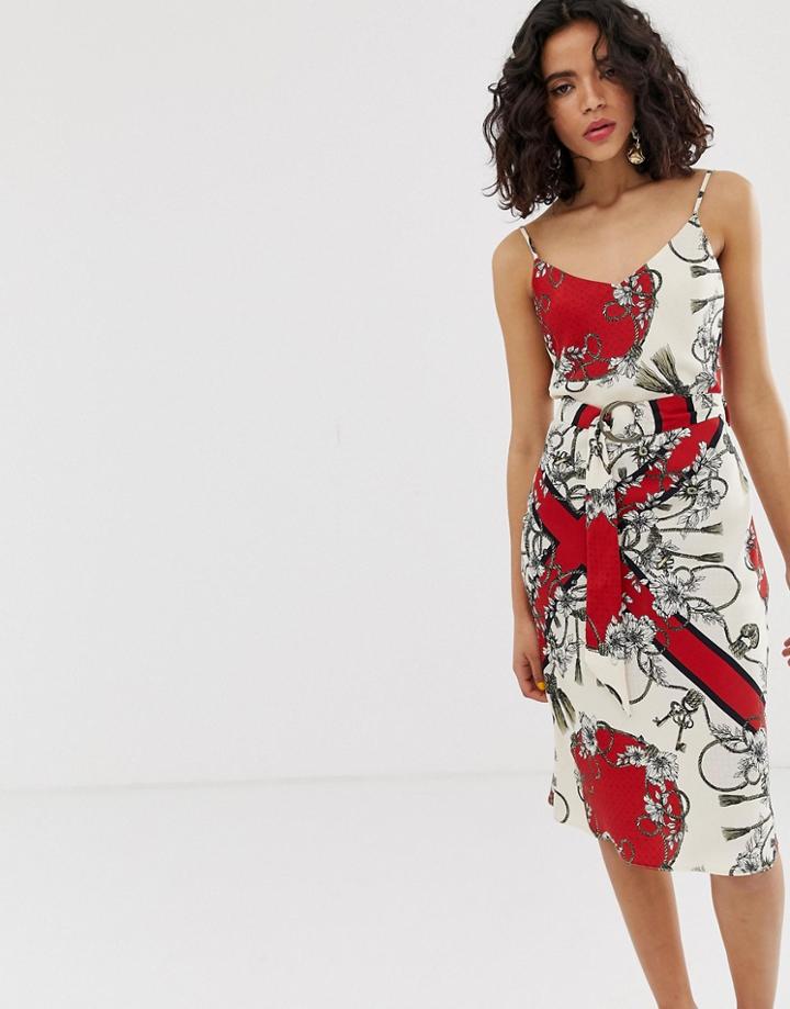 River Island Cami Dress In Scarf Print-red
