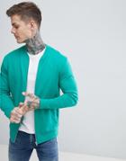 Asos Design Jersey Bomber Jacket In Teal Green - Green