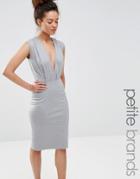 Alter Petite V Neck Pencil Midi Dress - Gray