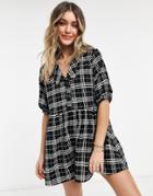 Asos Design Short Sleeve Collar Romper In Check-multi