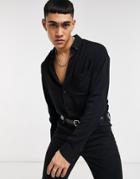Asos Design Oversized Fit Button Collar Shirt In Viscose In Black