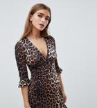 Missguided Petite Tea Dress In Leopard - Brown