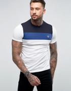Fred Perry Slim Fit Double Color Block Panel T-shirt White - White