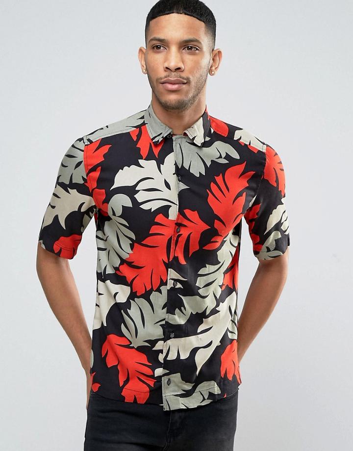 Diesel S-westy Leaf Print Jersey Short Sleeve Shirt - Green