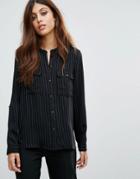 Y.a.s Silla Stripe Collarless Shirt - Black