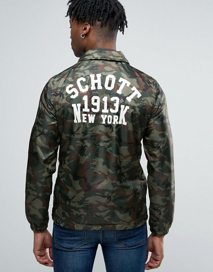 Schott Camo Coach Jacket Back Logo In Green - Green