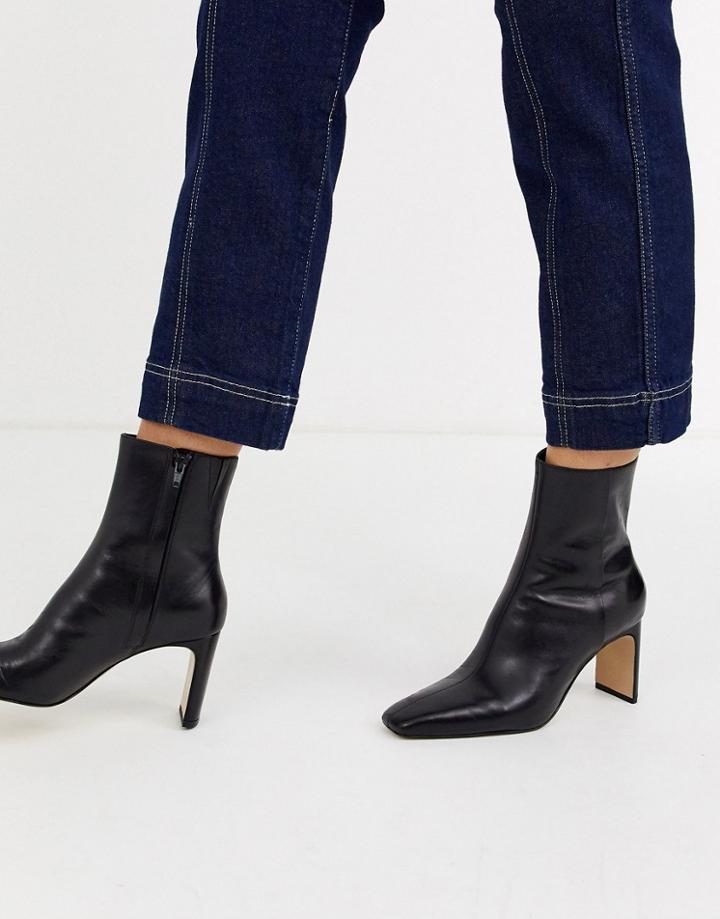& Other Stories Leather Almond Toe High Heel Ankle Boots In Black