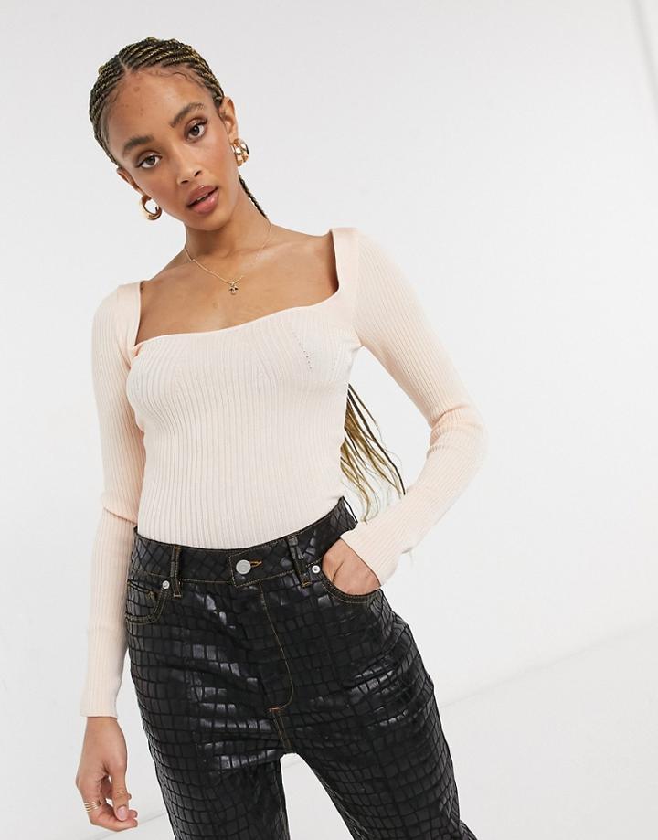 Topshop Knitted Crop Top In Light Pink