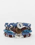 Asos Leather Bracelet Pack With Nautical Charms In Blue - Brown