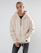 Sixth June Super Oversized Hoodie In Stone Fluffy Borg - Stone