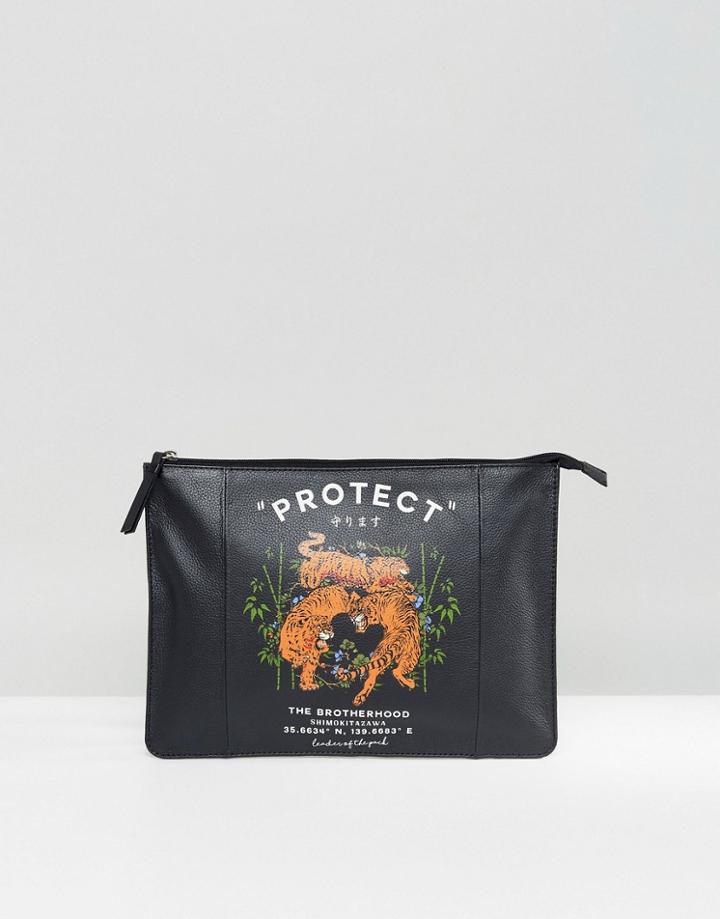 Asos Leather Clutch With Tiger Print - Black