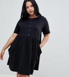 Asos Design Curve Mini Smock Dress With Pockets And Button Front - Black