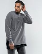 Asos Oversized Longline Sweatshirt With Zip Chest Pocket - Gray