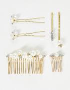 Asos Design Bridal 6-pack Hair Combs And Clips With Pearl Crystal Design In Gold Tone